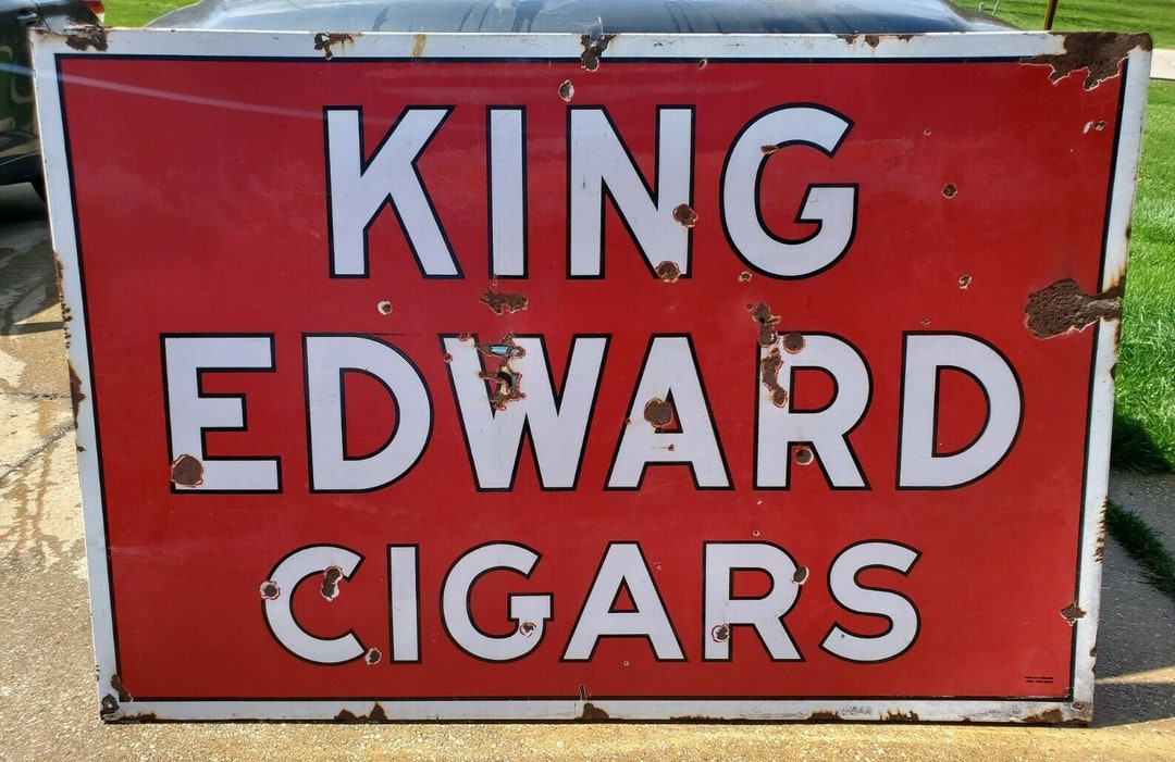 VINTAGE KING EDWARD Cigars Double Sided Porcelain Antique Advertising