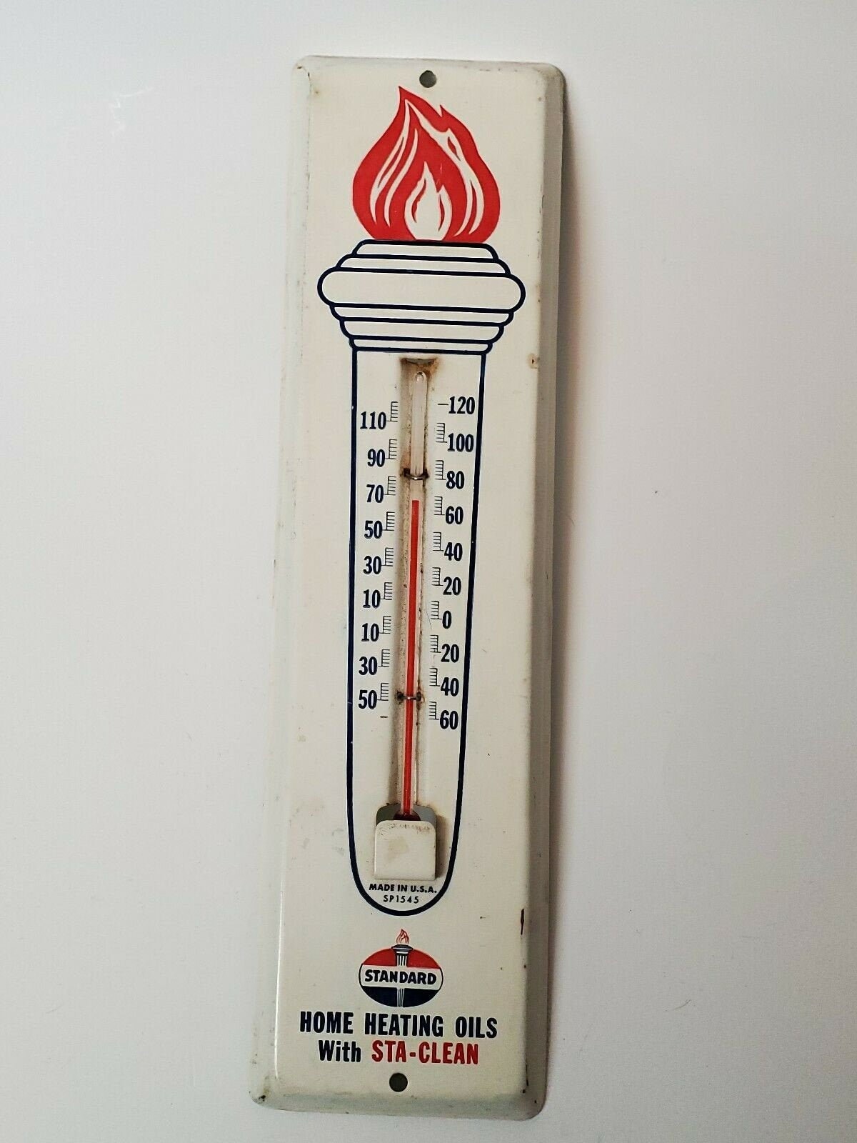 VINTAGE THERMOMETER STANDARD Oils Flame Torch Sta-clean Advertising  Collectible Thermometer 