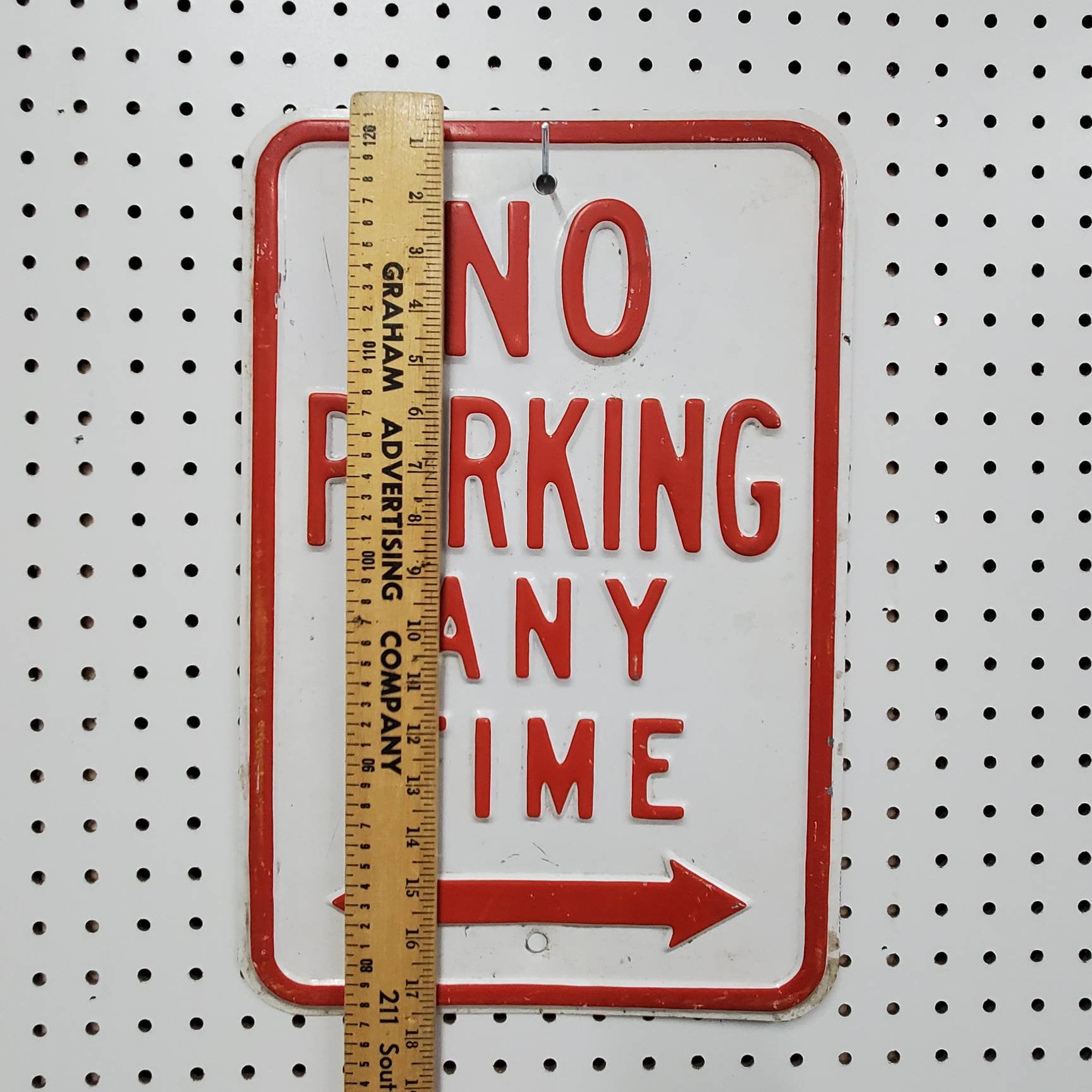 VINTAGE NO PARKING Anytime Embossed Metal Sign Collectible