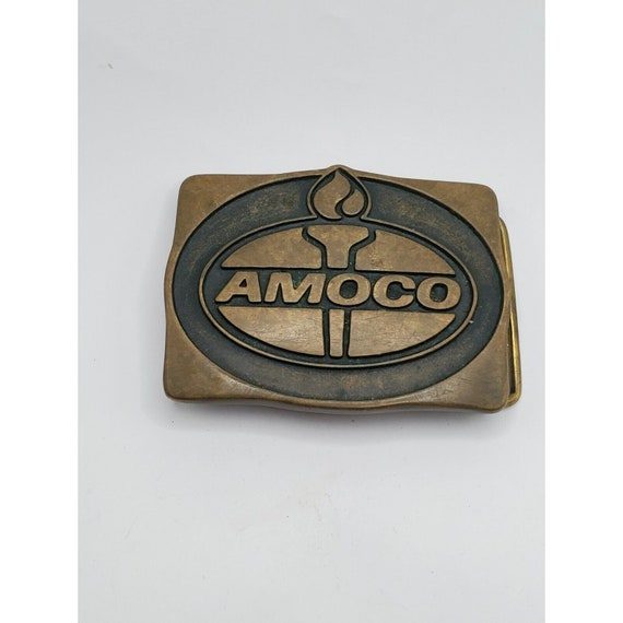 ANTIQUE AMOCO BELT Buckle Solid Brass Gas & Oil S… - image 7