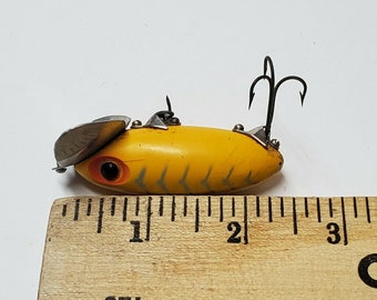 VINTAGE JITTERBUG YELLOW Fishing Lure By Fred Arbogast Akron Ohio  Collectible Antique Fishing Lure