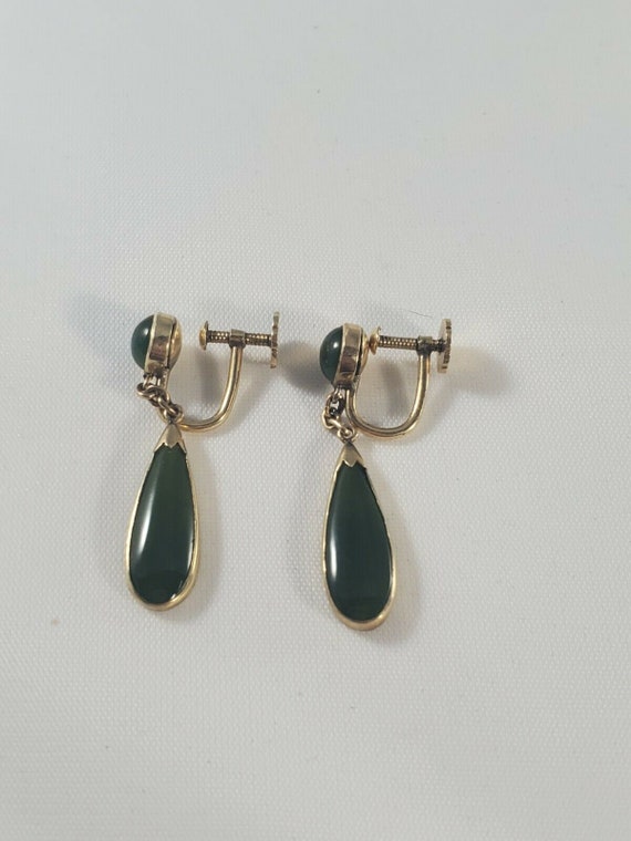 VINTAGE EARRINGS 14K GOLD Earrings with Jade Colo… - image 10