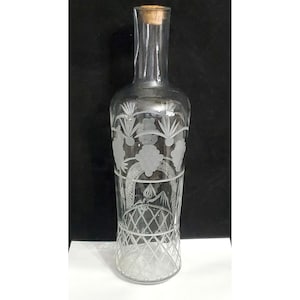 ANTIQUE CRYSTAL DECANTER Etched Grapes Glass Wine Canister Collectible Barware