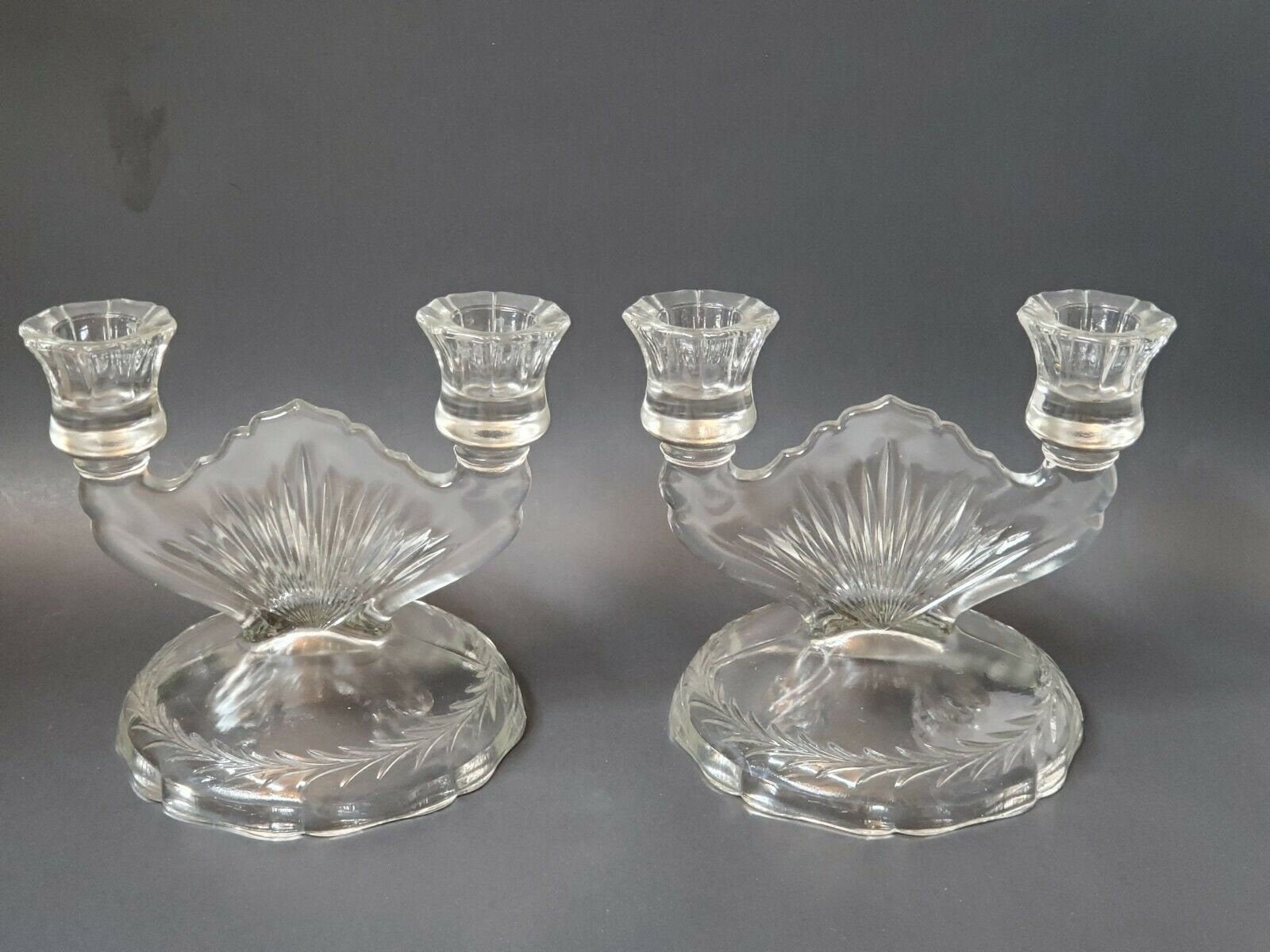 VINTAGE ART DECO Candlestick Holders Set of Two Clear Etsy