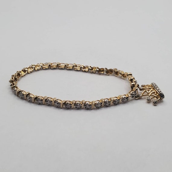 VINTAGE STERLING SILVER Bracelet Clear Stone Gold… - image 2
