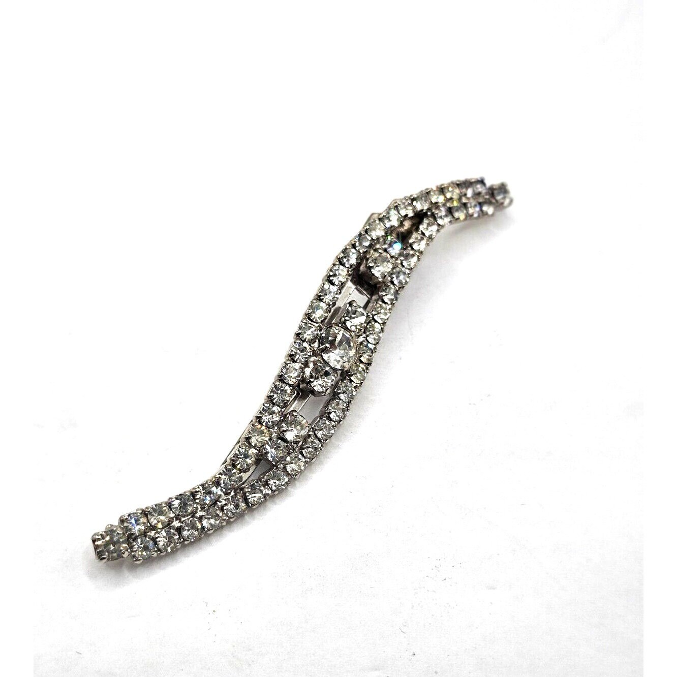 ANTIQUE LADY ELLEN Rhinestone Barrette Hair Clip Silver  display picture 2