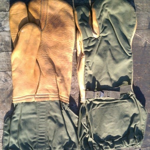 VINTAGE MILITARY GLOVES Cold Weather Trigger Finger Mittens 1965 Size Large Army Green Insulated & Leather Collectible Military Field Gear