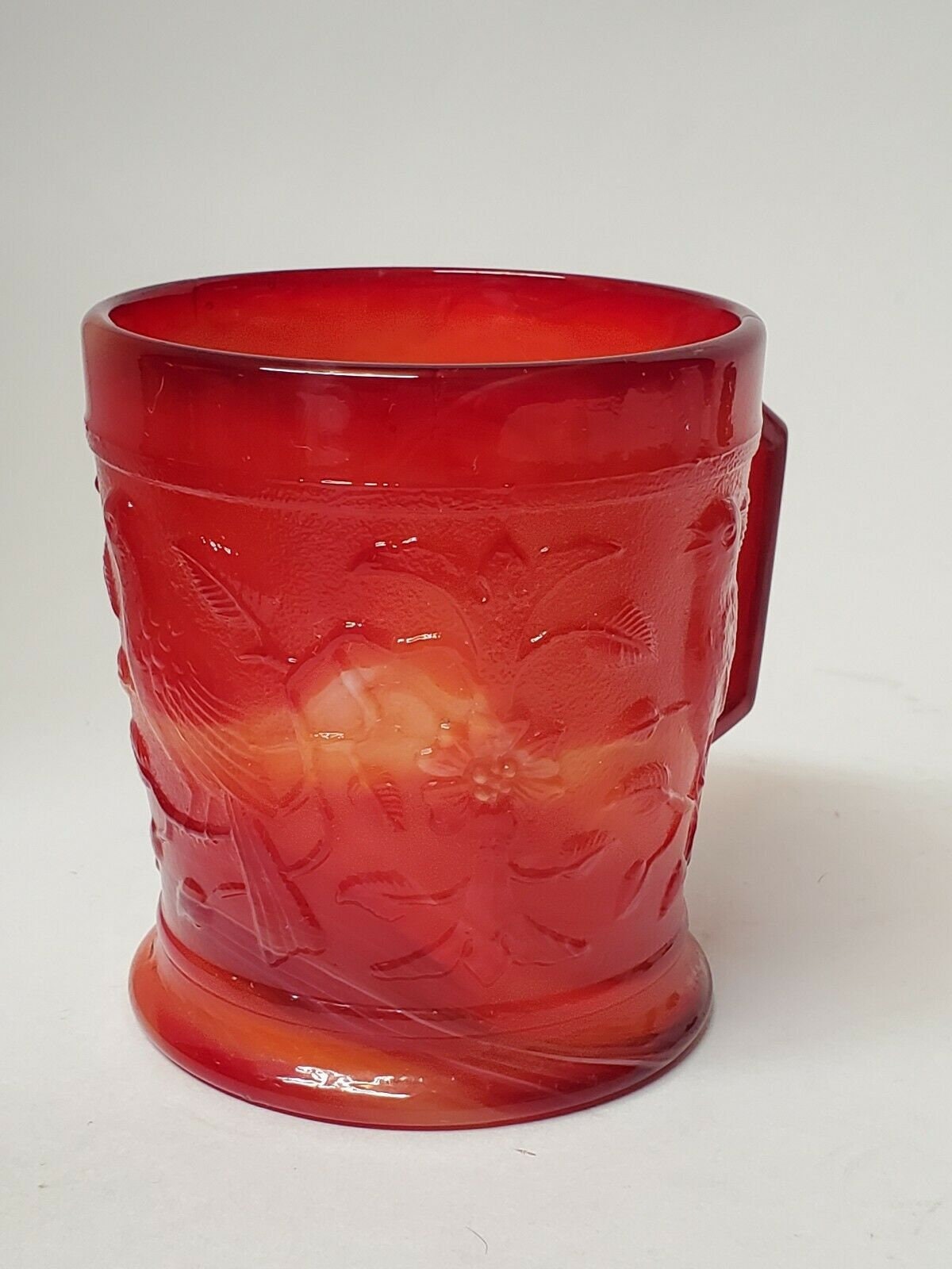 VINTAGE IMPERIAL GLASS Cup Embossed Birds & Flowers Molded Red Etsy