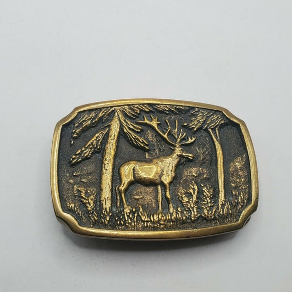 VINTAGE ELK BELT Buckle Collectible Solid Brass V… - image 1