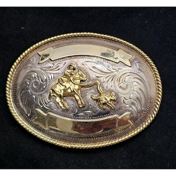 VINTAGE MEXICO ALPACA & Brass Horse Calf Roping Western  display picture 2