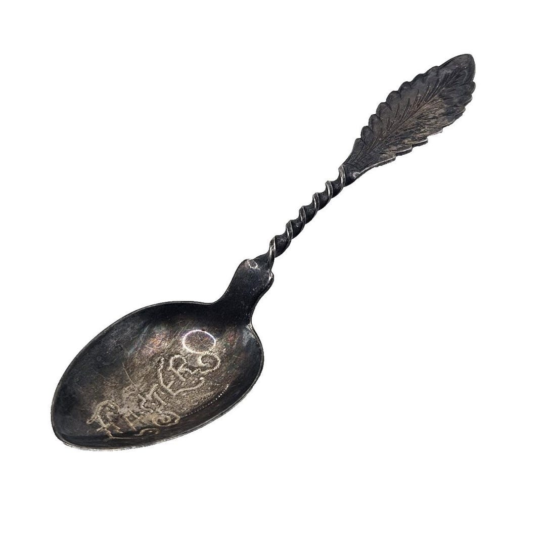 VICTORIAN STERLING SPOON Easter Feather Twisted Handle Collectible ...