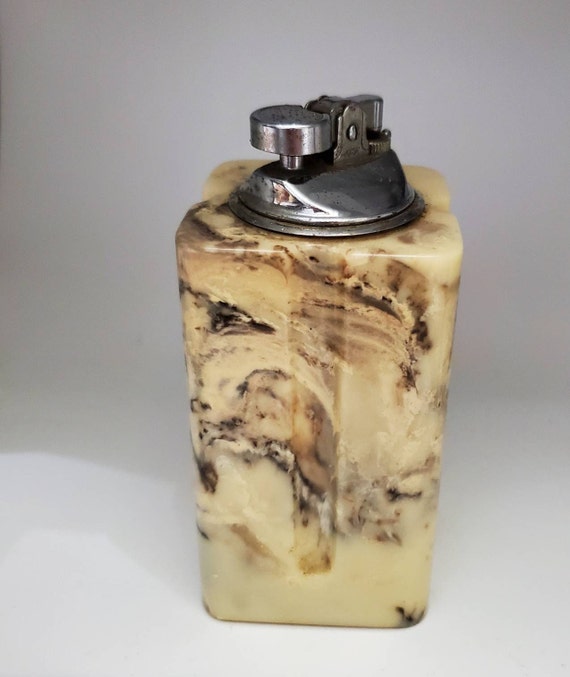 collectible vintage cigarette lighters VINTAGE ART DECO Table Lighter Marble Onyx Agate Slag Swirl Collectible  Cigarette Lighter Cigar Lighter