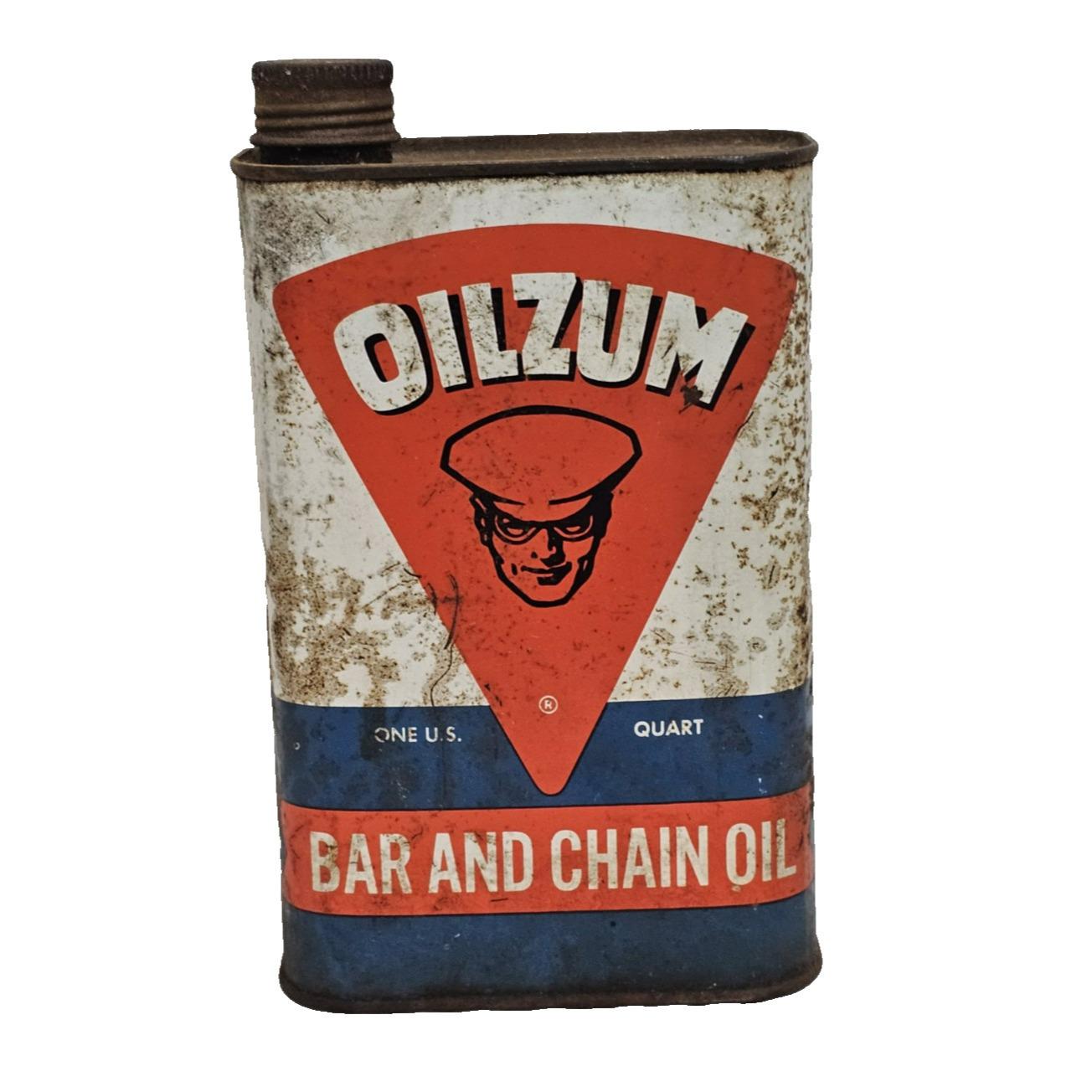 VINTAGE OILZUM QUART Oil Can Advertising Bar & Chain Outboard 2 Cycle ...