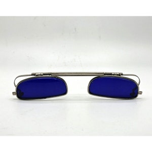 ANTIQUE COBALT BLUE Welding Clip on Sunglasses Flip Up Lenses Steampunk Eyeglasses Collectible Memorabilia