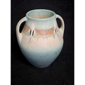 ANTIQUE ROSEVILLE MONTICELLO Pottery Art Vase Matte Green 2 Handles 9 1/2&quot; Art Deco Art Pottery Collectible Memorabilia