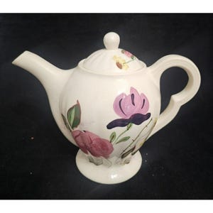 VINTAGE TEAPOT BLUE Ridge Southern Pottery Floral Lidded Purple Hand Painted Flowers Collectible Memorabilia