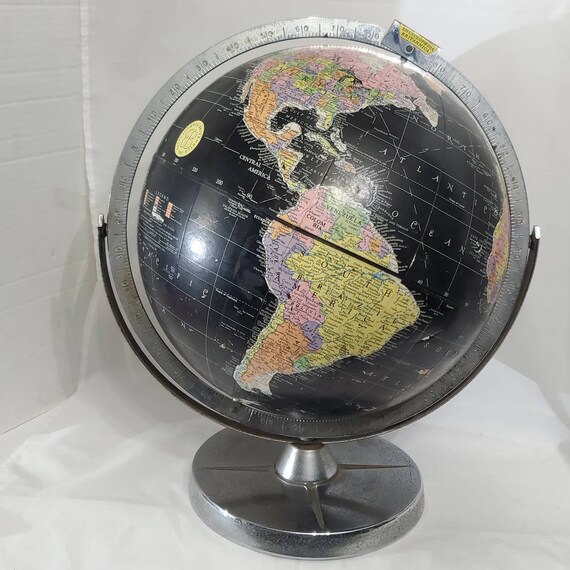 VINTAGE BLACK WORLD Globe Replogle Globe Mid Century Modern | Etsy