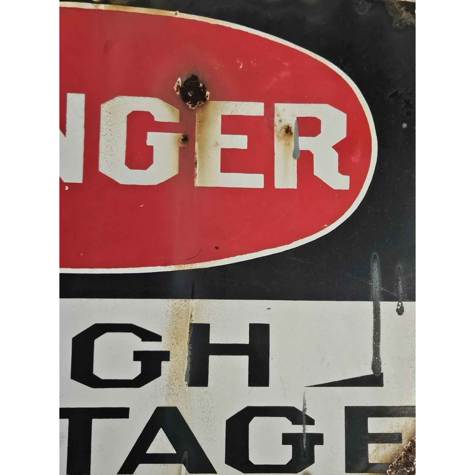 VINTAGE PORCELAIN SIGN Danger High Voltage Original Industrial