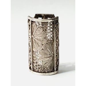 ANTIQUE STERLING CORSAGE Pin Holder Filigree Flower Holder Signed Collectible Estate Jewelry