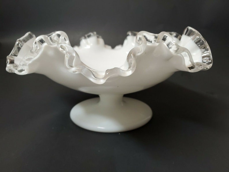 VINTAGE FENTON CANDY Dish Silvercrest White Milk Glass Ruffle - Etsy