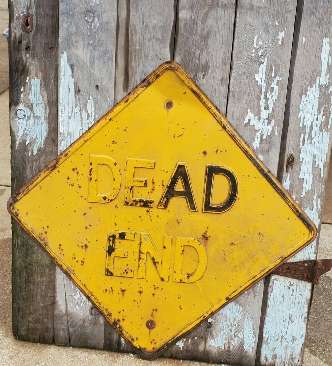 VINTAGE DEAD END Road Sign Embossed Original Metal Highway Road