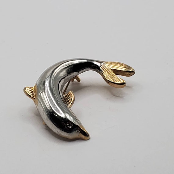 VINTAGE DOLPHIN BROOCH Pin Two Tone Silver & Gold… - image 5