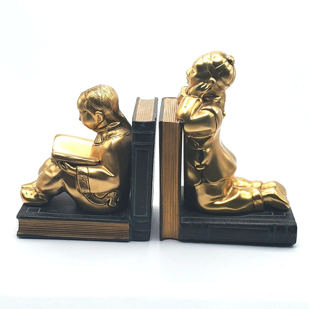 VINTAGE RONSON GILT Bookends Art Deco Chinese Asian Art Collectible