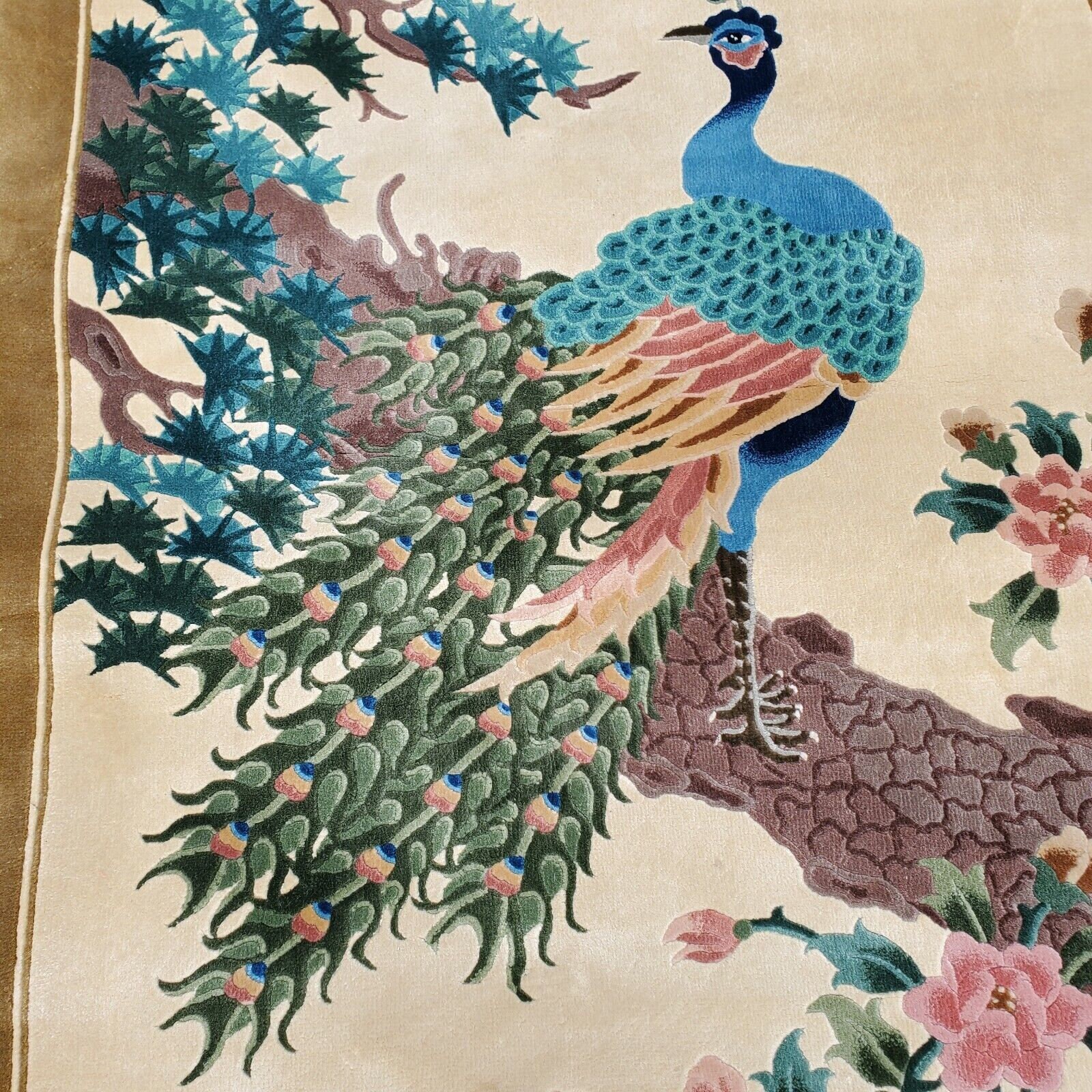 VINTAGE PEACOCK RUG Pictorial Collectible Wool Silk Area Rug ...