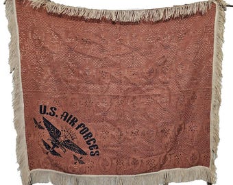 WW2 ERA U.S. AIR Force Fringed Cloth United States Woven Military Aviation Tablecloth Collectible Memorabilia