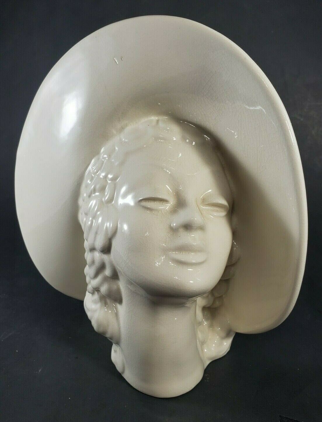 VINTAGE ART DÉCO Lady Head Vase Grand Chapeau Femme Milieu du Siècle  Moderne Antique Collectible Poterie -  France