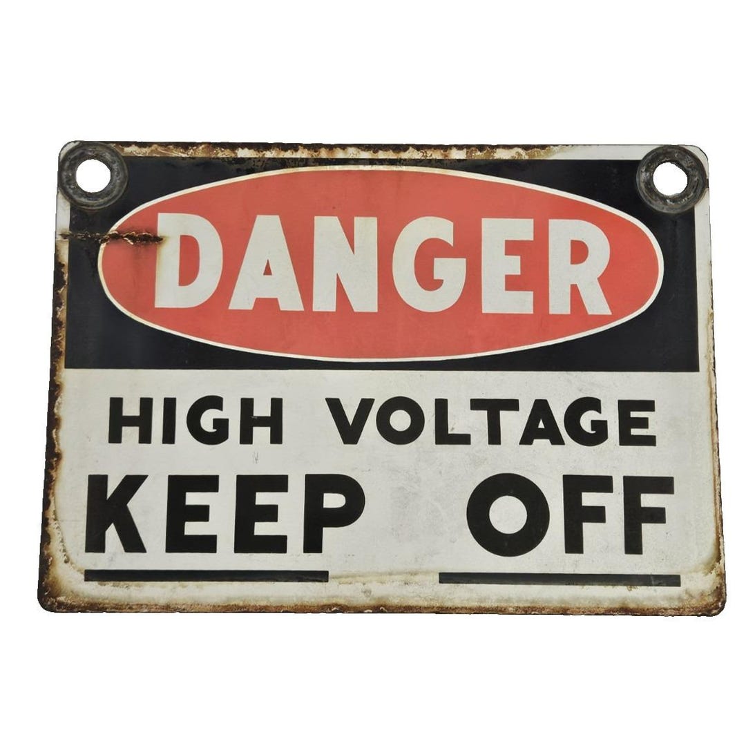 VINTAGE PORCELAIN SIGN Danger High Voltage Keep off Original Industrial ...
