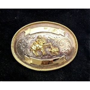 VINTAGE MEXICO ALPACA & Brass Horse Calf Roping Western Rodeo Belt ...
