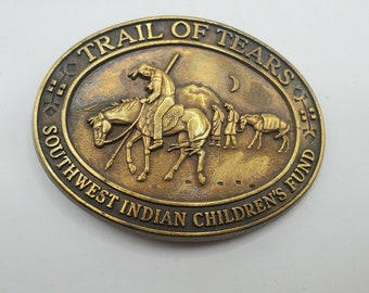 VINTAGE TRAIL OF Tears Belt Buckle Southwest Indian Children's Fund Collectible Vintage Accessories