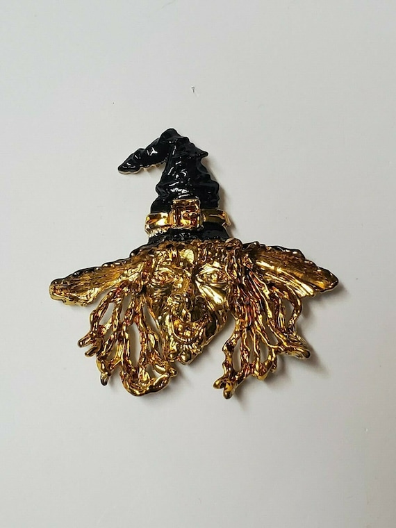 VINTAGE HALLOWEEN WITCH Brooch Pin Scary Face Witc