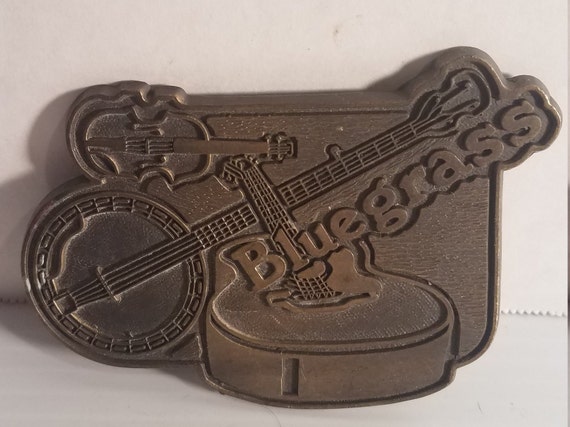 Vintage Bluegrass Belt Brass Buckle with Guitar, … - image 4