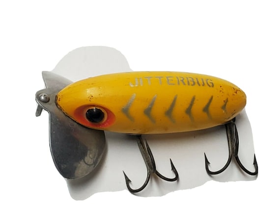 VINTAGE JITTERBUG YELLOW Fishing Lure by Fred Arbogast Akron Ohio  Collectible Antique Fishing Lure -  UK
