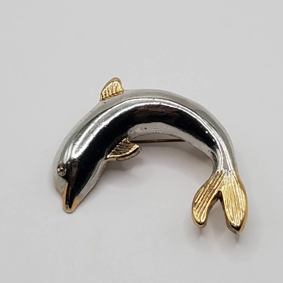 VINTAGE DOLPHIN BROOCH Pin Two Tone Silver & Gold… - image 6