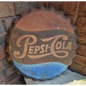 ANTIQUE PEPSI-COLA Bottle Cap Sign Large Metal Advertising Sign 19&quot; Collectible Memorabilia