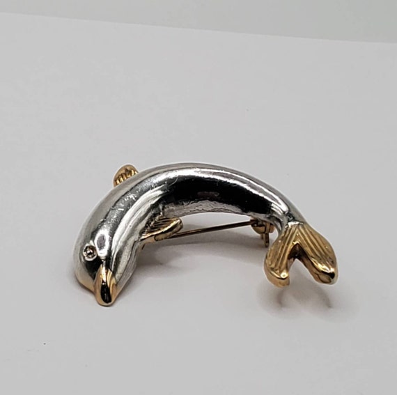 VINTAGE DOLPHIN BROOCH Pin Two Tone Silver & Gold… - image 1