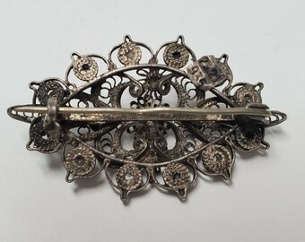 Broche Ancienne En Argent Massif – Filigrane – Bijou Vintage Sans Marque
