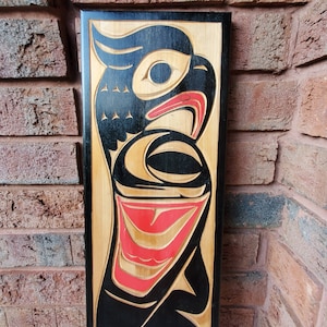 NORTHWEST COAST SALISH Raven Eagle Fish Medicine Man Cedar Wood Carving Signed by Stephen Charlie First Nation Art