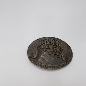 VINTAGE DOUBLE HEADED Eagle Belt Buckle United States of America Solid Brass Collectible Buckle Patriotic Buckle