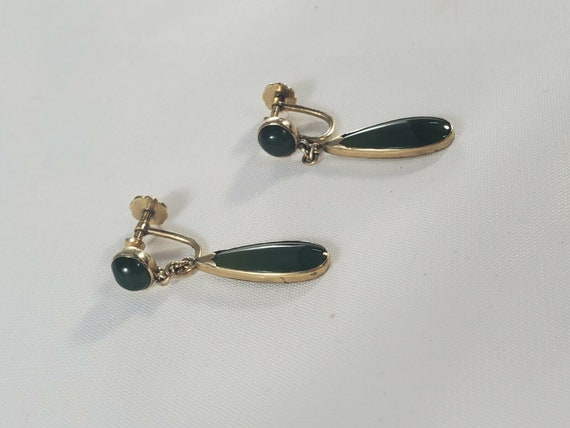VINTAGE EARRINGS 14K GOLD Earrings with Jade Colo… - image 9