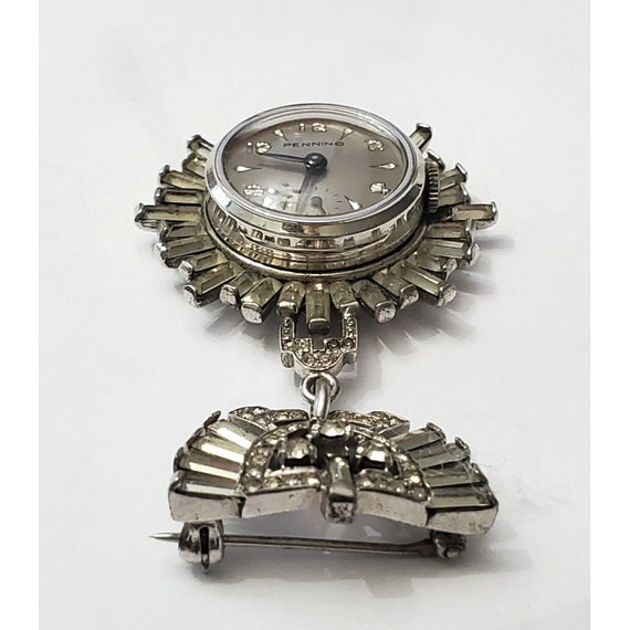 ANTIQUE PENNINO WATCH Laplel Brooch Watch Rhinest… - image 10