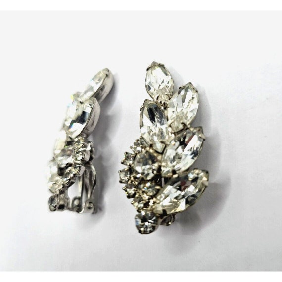 ANTIQUE CLEAR RHINESTONES Earrings Vintage Clip O… - image 9
