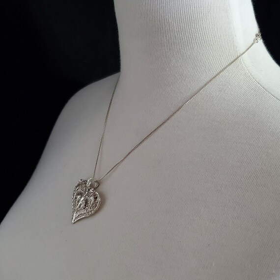 VINTAGE FILIGREE STERLING Heart Necklace Pendant … - image 6
