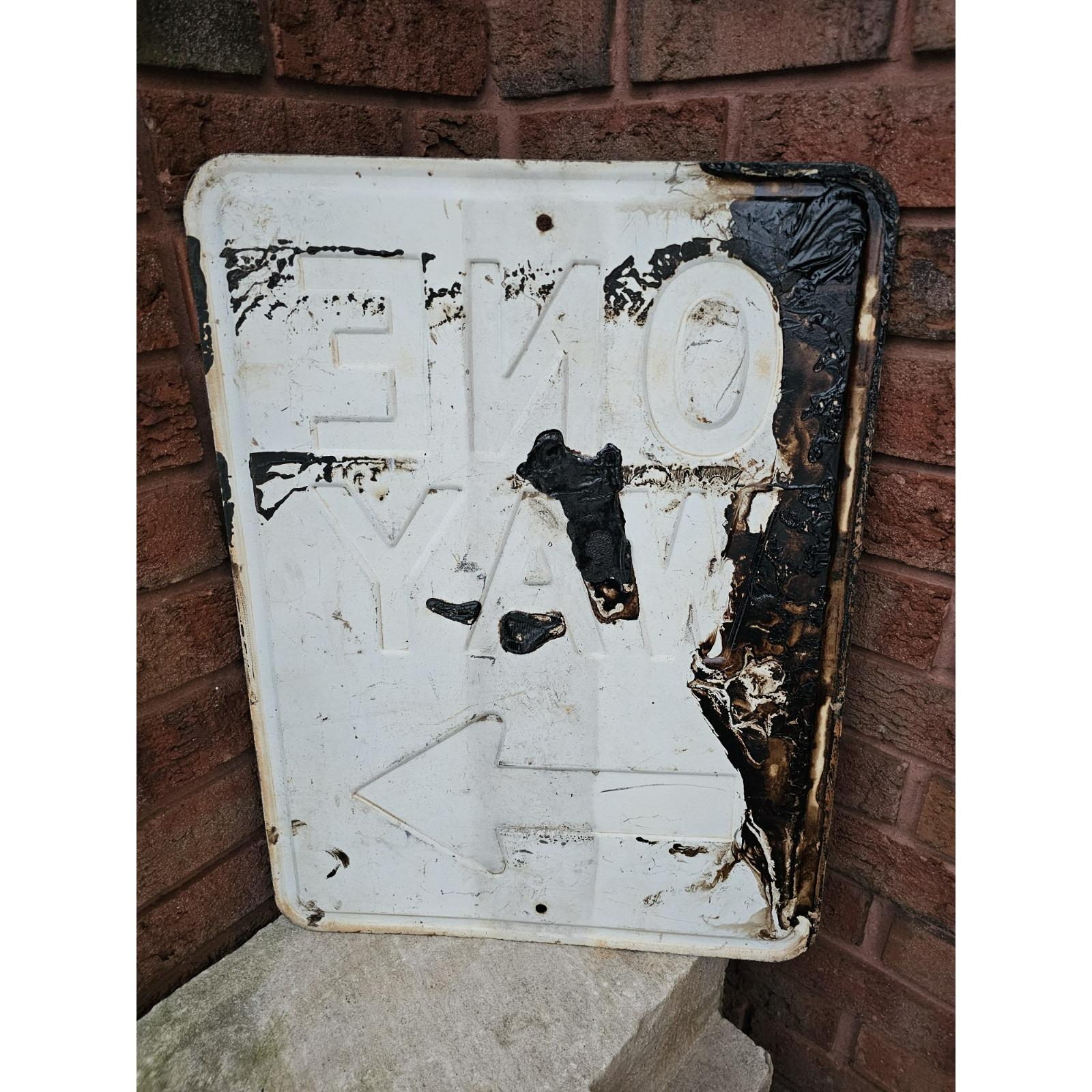 Old Original Road Sign ONE WAY ARROW Embossed Metal Sign