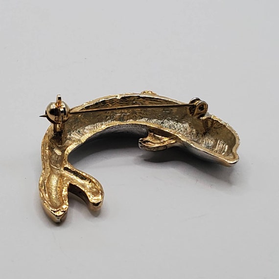 VINTAGE DOLPHIN BROOCH Pin Two Tone Silver & Gold… - image 3