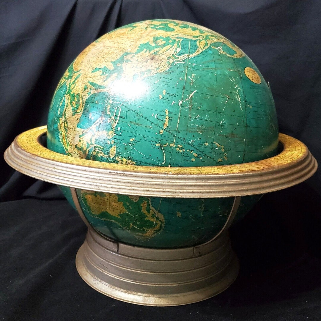 VINTAGE WORLD GLOBE George F Cram Mid Century Modern Physical Pilitical ...