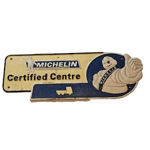 VINTAGE MICHELIN MAN Cast Iron Sign Certified Centre 1949 Manchester Tire Advertising Sign Collectible Memorabilia Gas Station Sign